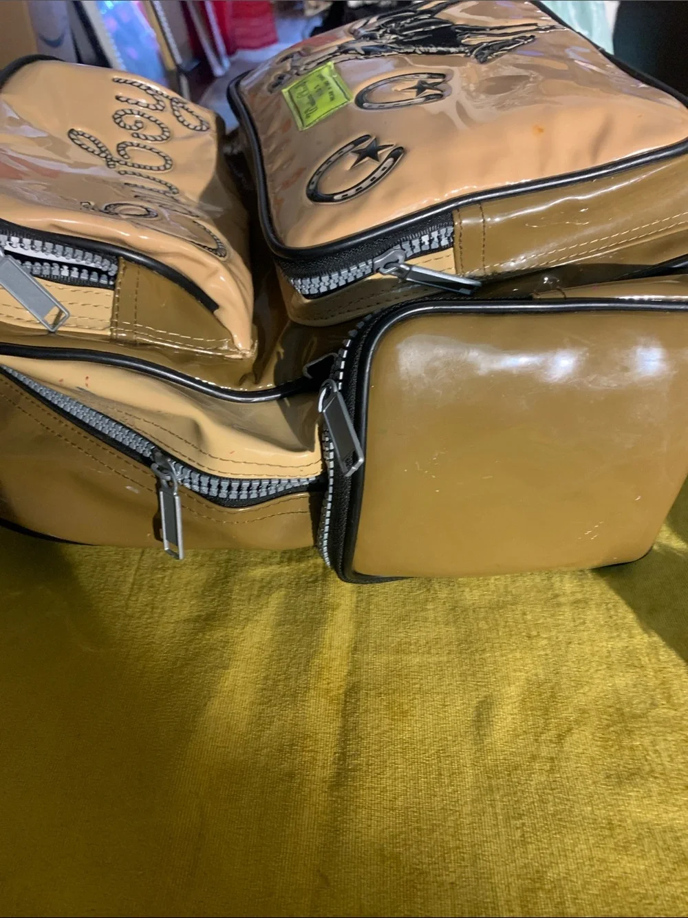 Western Chief Kids Cowboy Backpack in Tan & Black with Neon Accent